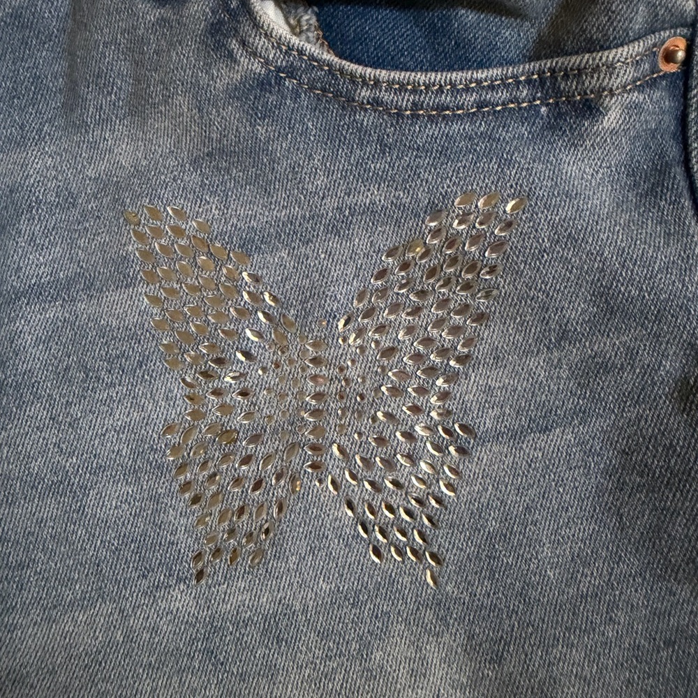wild fable Light Blue Flared Jeans with Butterfly Rhinestone Detail